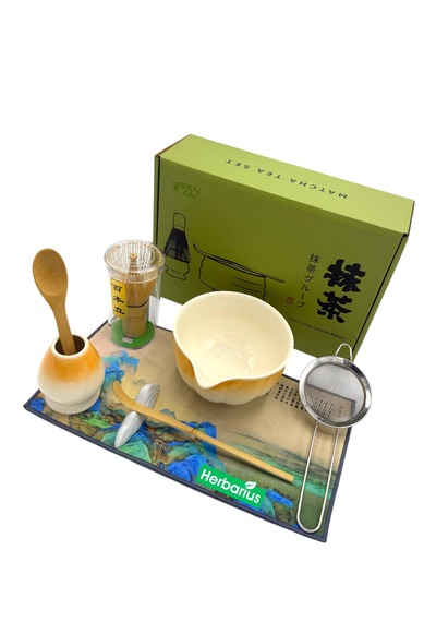 6 Parça Turuncu Beyaz Renk Matcha Çayı Hazırlama Seti - Geleneksel Japon Matcha Seti Turuncu - Beyaz