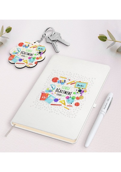 Kişiye Özel Sınıf Öğretmeni Beyaz Defter Kalem Ve Anahtarlık Hedi N11.18319
