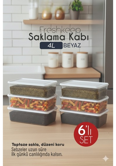 Freshkeep 6 Lı 4l Şampanya Saklama Kabı - Gıda Koruma, Mikrodalga Ve Dondurucu Uyumlu Ekru