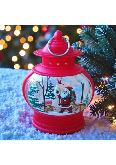 Vıp Oval Kırmızı Noel Baba Yılbaşı Feneri Gün Işığı Led Işıklı Fener Yılbaşı Hediyeleri 14x8x4 Cm