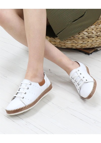 Nesil Shoes Syg P38 Beyaz Hakiki Deri Kadın Ayakkabı