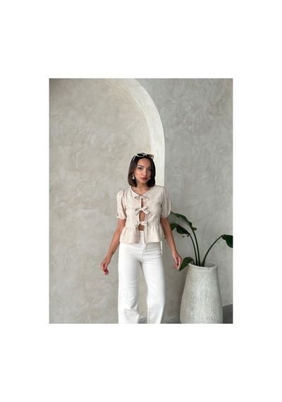 Verymoda Önden Bağlamalı Nakışlı Bluz D2788 Taş