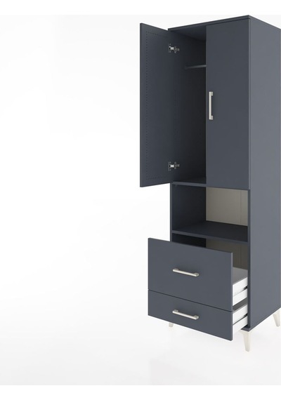 Hyperion Dolap 2 Raflı 2 Çekmeceli Tek Askılı 60x44x195 Antrasit-antrasit Antrasit