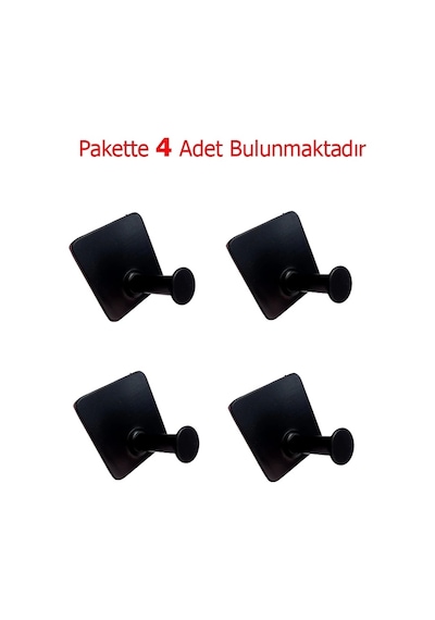 Thincal Kendinden Yapışkanlı Askılık Tekli Mat Siyah 4 Lü Paket Siyah