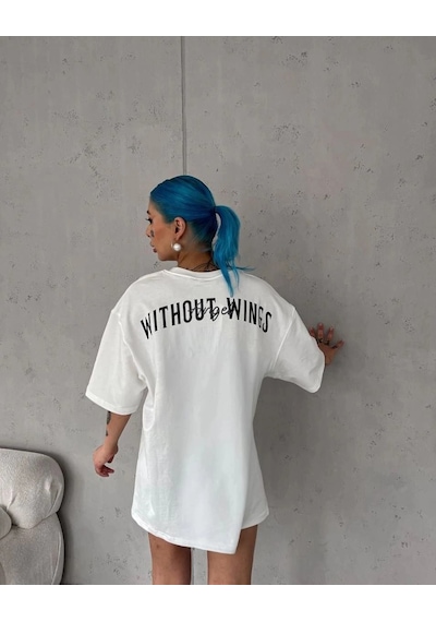 Freedom Store Kadın Kısa Kol Yazlık Tişört Bisiklet Yaka Baskılı Oversize T-shirt - Beyaz