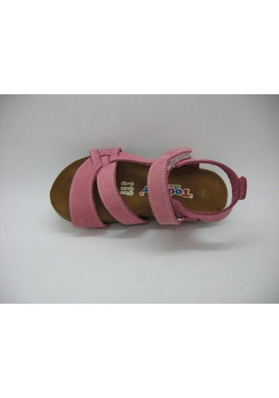 Toddler 01223 Doğal Deri Mantar Taban Pembe Sandalet 21-25