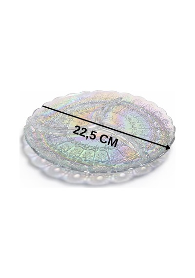23 Cm 3 Bölmeli Cam Çerezlik Kahvaltılık Sunum Tabağı Şeffaf Desenli Servislik