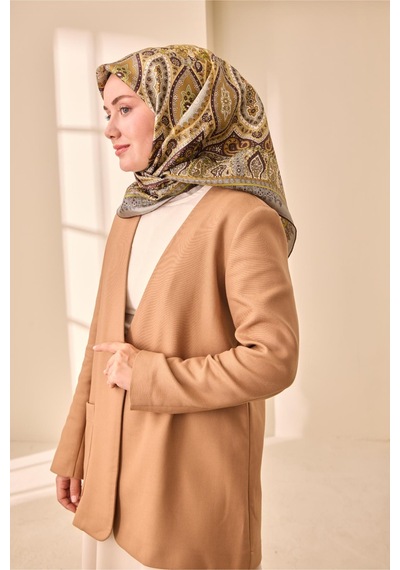 Silk Home Twill İpek Eşarp 11476-49 Acı Kahve, Bej, Yeşil, Yeşil Gri
