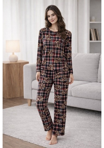Pemilo Kadın 3564 Uzun Kol Süet Pijama Takımı Bordo Pemilo Kadın 3564 Uzun Kol Süet Pijama Takımı Bordo