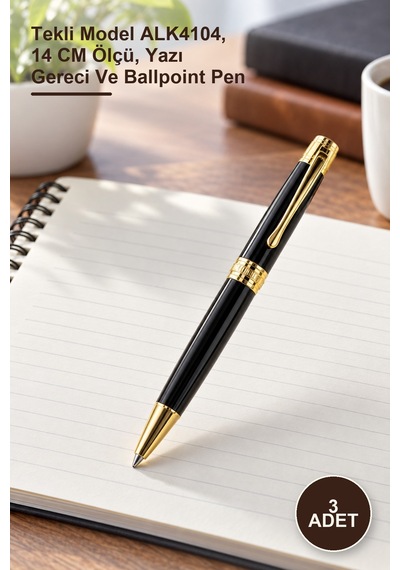 3 Adet Tükenmez Kalem Tekli Model Alk4104, 14 Cm Ölçü, Yazı Gereci Ve Ballpoint Pen 1