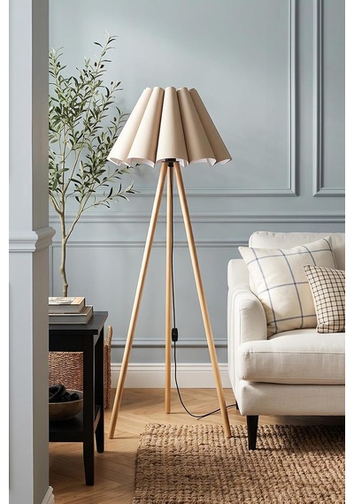 Woody Tripod Flora Cappuccino Zemin Lambaderi, Kumaş Başlıklı Ayaklı Lamba Ve Salon Oturma Odası Aydınlatması - Modern Dekoratif Yer Lambası Diğer