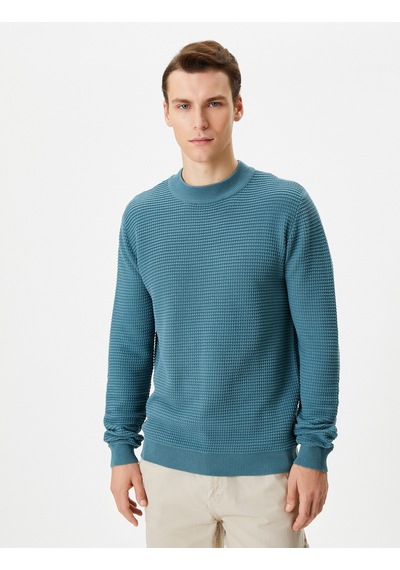 Koton Slim Fit Kazak Triko Basic Bisiklet Yaka Dokulu Mavi 4wam70031ht Mavi