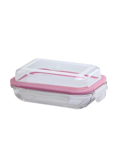 Primanova Dikdörtgen Plus Cam Saklama Kabı 350 Ml Pembe