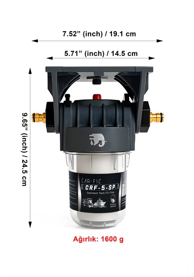 Car-fil Crf-5-sp-eu Taşınabilir 5" Su Filtresi 5 Mikron Pp Karavan Tekne Kamp Için