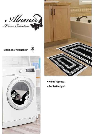 Dekoreko Kaymaz Taban Djt 2 Li Banyo Paspas Takımı Trend Saçaklı Modern 650m Siyah