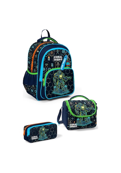 Coral High Kids Lacivert Robot Desenli 3'lü Okul Çanta Seti Set0133246 Amber