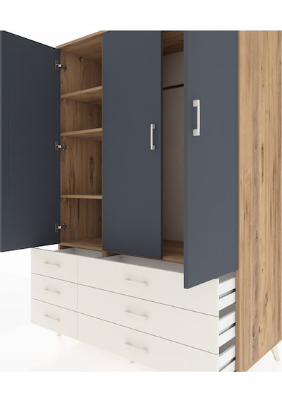 Kronos Dolap 5 Raflı 6 Çekmeceli Tek Askılı 132x59x195 Çam-an... Çam