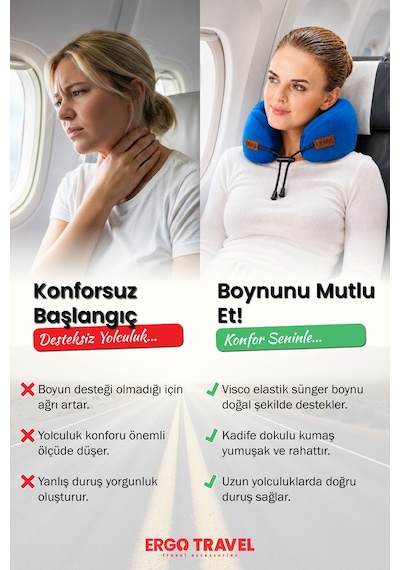Viscofoam Cosy Ortopedik Seyahat Yastığı Visco Boyun Destekli Seyahat Yastığı - Mavi | Ergo Travel