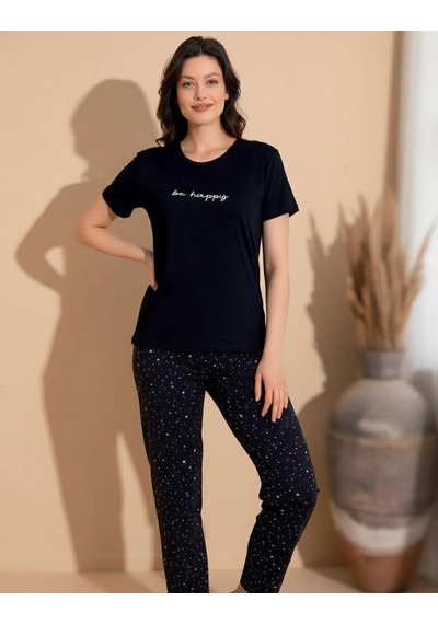 Boyraz Slim Fit Dar Kesim Kadın Milan Bisiklet Yaka Kısa Kol Pijama Takımı 11004s - 1 Adet Siyah Boyraz Slim Fit Dar Kesim Kadın Milan Bisiklet Yaka Kısa Kol Pijama Takımı 11004s - 1 Adet Siyah