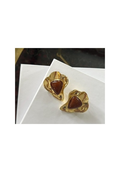Lunarie Dövme Organik Kalp Form Küpe 14k Gold Üçgen Kızıl Kahve Kahverengi