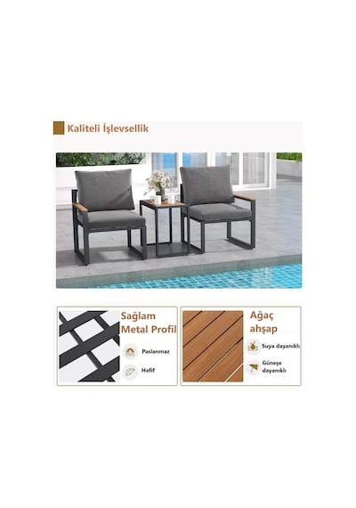 Kagu 5 Parça Metal Çerçeve Outdoor Multilounge Bahçe Balkon Mobilya,uzanma Koyu Gri
