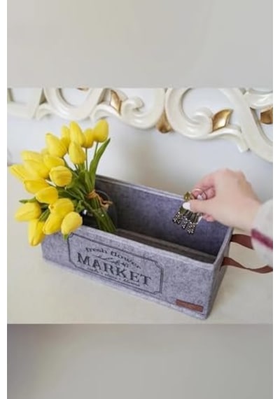 Deri Kulplu Özel Tasarım Malzeme Kutusu Hurç Organizer Ev Banyo Mutfak Ev Gereci 32x13x14cm - 1044