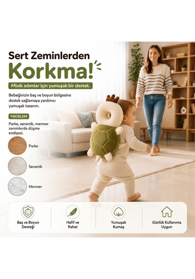 İlk Adım Güvenlik Yastığı Bebek Kafa Koruma Boyun Destek Minderi Kaplumbağ