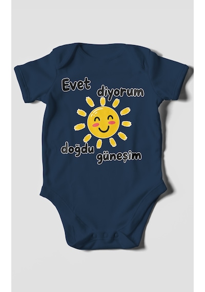 Morivokids Evet Diyorum Doğdu Güneşim Kısa Kollu Bebek Body %100 Pamuk Lacivert
