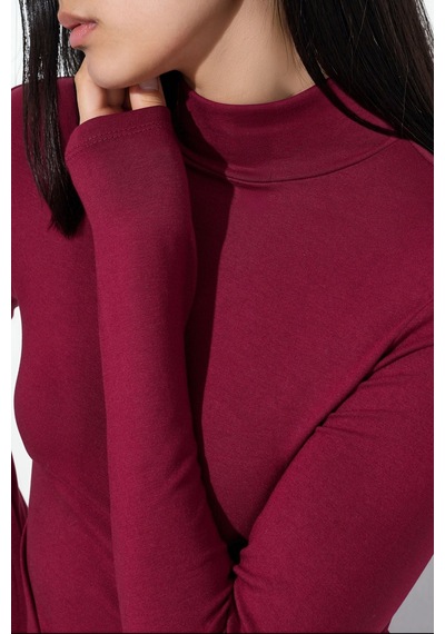 Hiccup Busem Slim Fit Yarım Balıkçı Yaka Bluz Bordo - Kırmızı