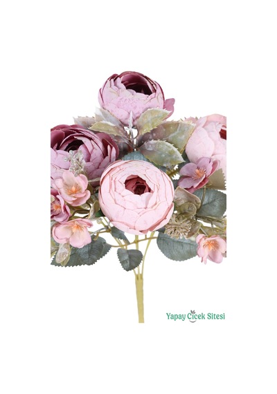 Yapay Çiçek Sitesi Yapay Şakayık Görünümlü Premium Ranunkulus Demeti 35 Cm Pudra Pembe