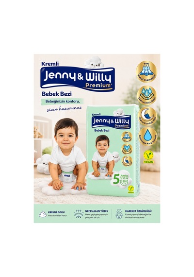 Jenny & Willy Premium Kremli Bebek Bezi 5 Numara Junior 12-25 Kg 30 Adet Süper Emici ve Sızdırmaz