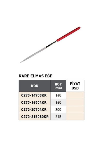 Fett 140mm Pld Kare Elmas Eğe