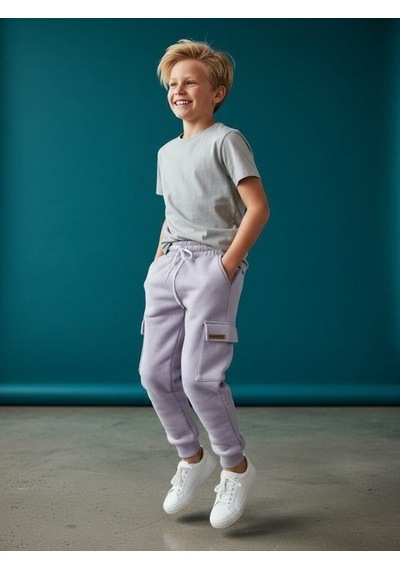 Zekids Erkek Çocuk Kargo Cepli Şardonlu Eşofman Alt-16659 Gri