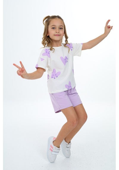 Toontoy Kids Toontoy Kız Çocuk Baskılı Şortlu Takım Lila