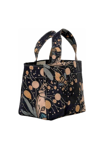 Kadın Vegan Deri Siyah Medium Tote Bag - Bee With Flowers Tasarım Siyah