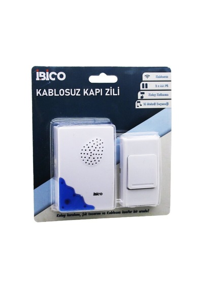 İbico İ11-013 Kapı Zili Pil 2aa Düğme 23a 16 Farklı Melodi 50mt Çekim Alanı Pilli Wireles Kablosuz