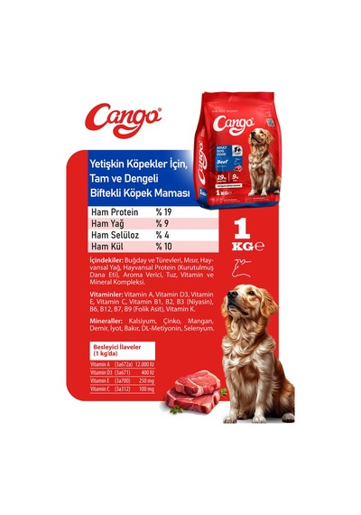 Cango Yetişkin Köpek Maması Etli Biftekli 1 Kg 5'li