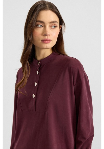 Olcay Metal Düğmeli Premium Kumaş Sweat Pantolon Takım Bordo 9405-tk