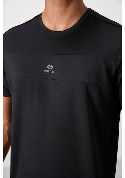 Tommy Life Siyah Polyester Nefes Alan Dokulu İnce Esnek Standart Fit Erkek Performans T-shirt - 88396 Siyah