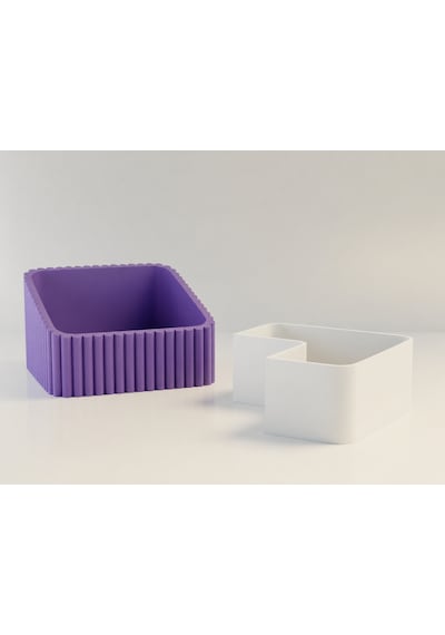 3d Baskı Fıstık Kasesi - Çift Hazneli Kabuk Ayırıcı Sunum Kasesi - Mor Beyaz