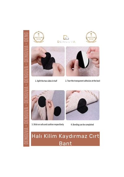 Cırtbant Halı Kaydırmaz Ped Yıkanabilir Tekrar Kullanılabilir Güçlü Sabitleyici 5 Cm 10 Adet Cırt B