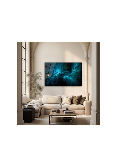Derin Mavi Soyut Dalgalar Modern Cam Tablo Modern Soyut Dekoratif Duvar Tablosu, Salon, Ofis Ve Çalışma Alanı Dekoru,