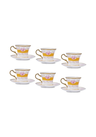 Aryıldız Lal 12 Parça 6 Kişilik Kahve Fincan Takımı Sarı 90 Ml Çok Renkli