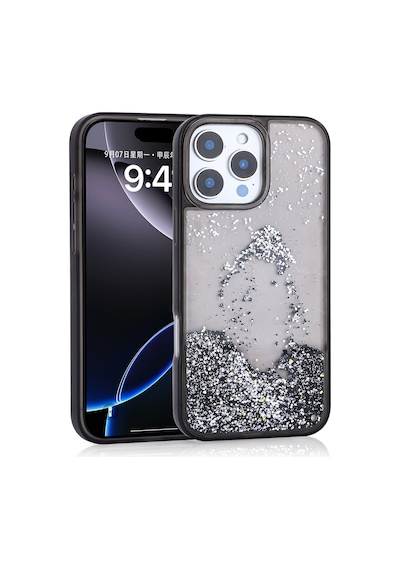 Zore İphone 12 Pro Kılıf Sıvılı Simli Şeffaf Arka Yüzey Nvth Keto Silikon Kapak - Pembe