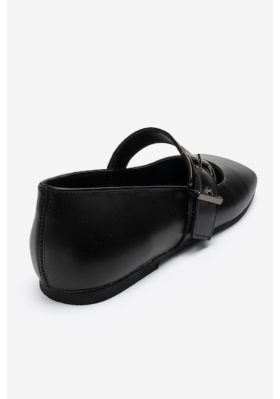 Luvi Shoes Jonas Siyah Cilt Hakiki Deri Kemerli Kadın Babet Ayakkabı