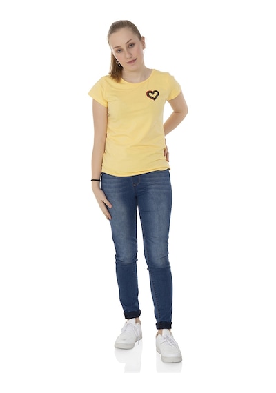 Toontoy Kids Toontoy Kız Çocuk T-shirt Kalp Nakışlı Sarı