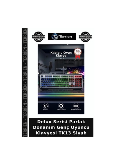 Delux Serisi Parlak Donanım Genç Oyuncu Klavyesi Tk13 Siyah