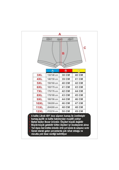 Black Horn Büyük Beden Boxer Battal Boy Likralı Boxer 3 Adet Çok Renkli