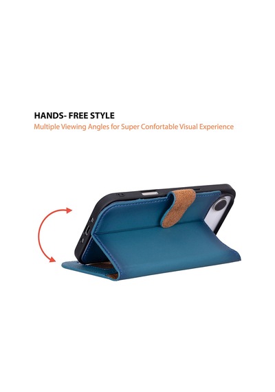 Bloomcase Magic Wallet Midnight Blue Hakiki Deri Apple Uyumlu iPhone 17air 6.5" Cüzdanlı Telefon Kılıfı Mavi