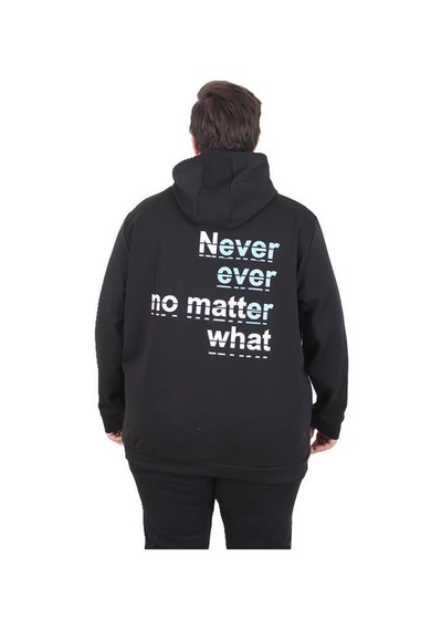 Starbattal Büyük Beden Kapüşonlu Sweat Double Face Never 25706 Sıyah Siyah